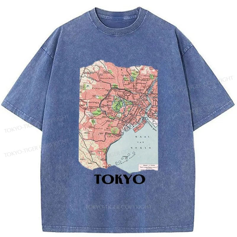 Tokyo-Tiger Tokyo City Vintage Map Washed T-Shirt