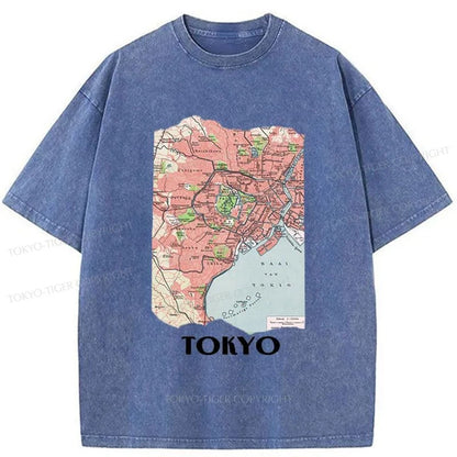 Tokyo-Tiger Tokyo City Vintage Map Washed T-Shirt