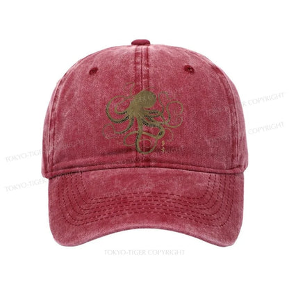 Tokyo-Tiger Octopus Japanese Gold Print Tattoo Washed Cap