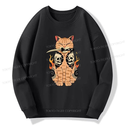 Tokyo-Tiger Catana Cat Skull Tattooed Samurai Sweatshirt