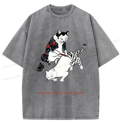 Tokyo-Tiger The Cat Is Tattooing Washed T-Shirt