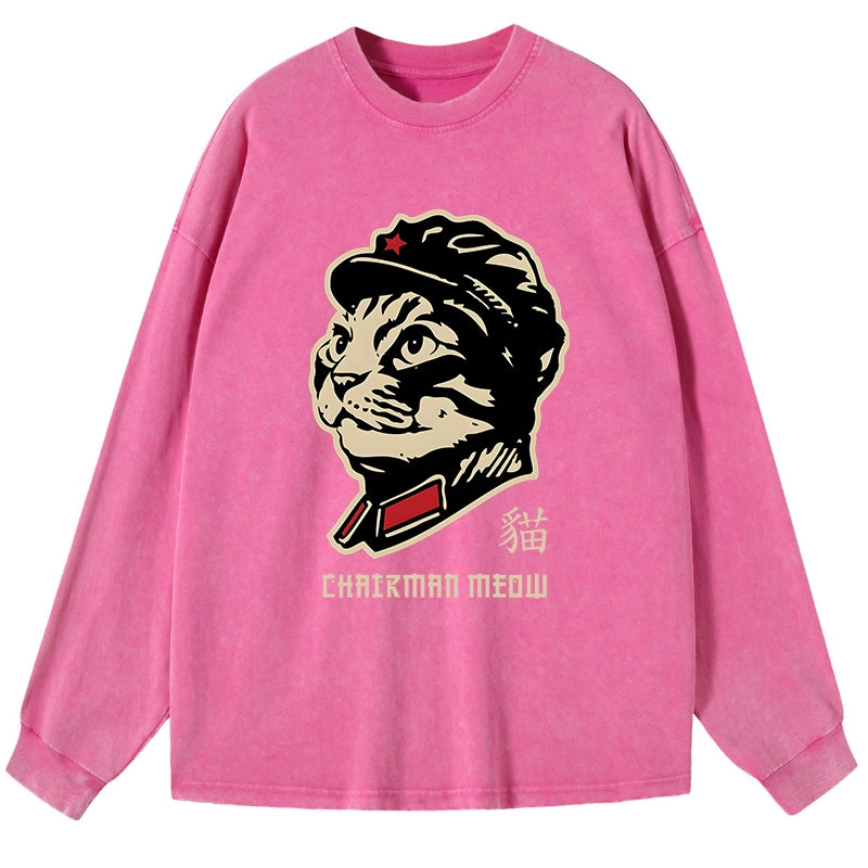 Tokyo-Tiger Chinese Spirit Cat Washed Long Sleeve T-Shirt