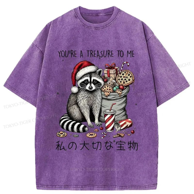 Tokyo-Tiger Cute Raccoon Christmas Washed T-Shirt