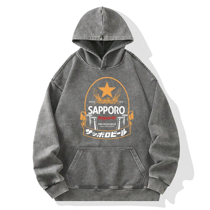 Tokyo-Tiger Sapporo Beer Japanese Memorabilia Washed Hoodie