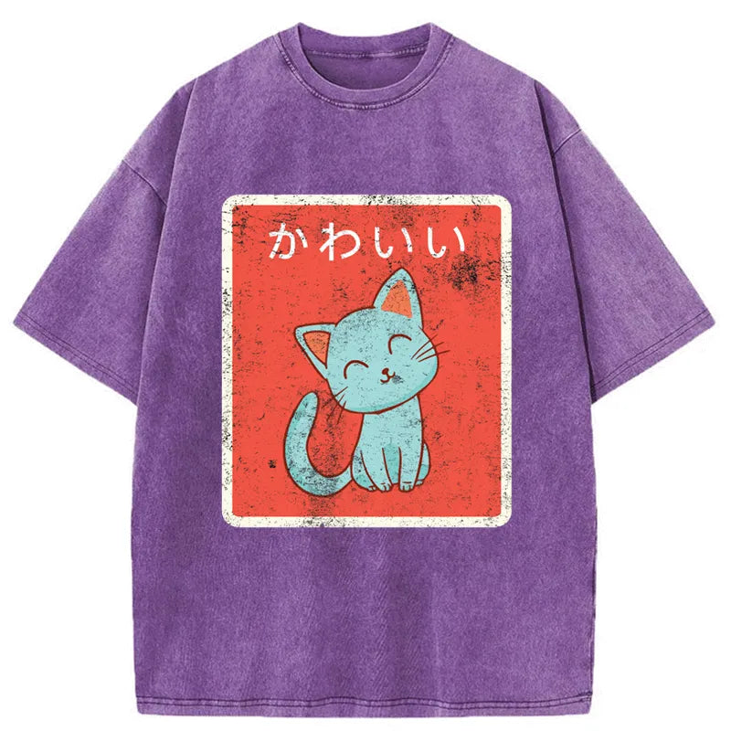 Tokyo-Tiger Japanese Kawaii Cat Washed T-Shirt