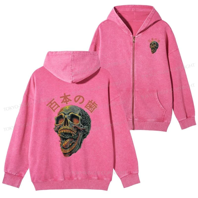 Tokyo-Tiger Terrifying And Disgusting Skull Washed Zip Hoodie