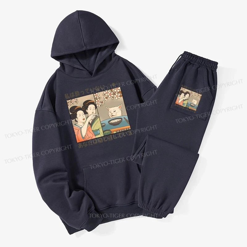 Tokyo-Tiger Japanese Woman Shouting at a Cat Fleece Lined Hoodie Set