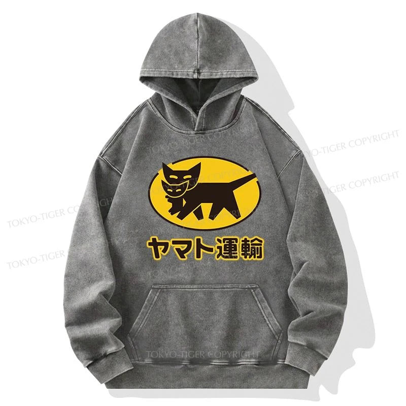 Tokyo-Tiger Black Cat Transport Pattern Japan Washed Hoodie