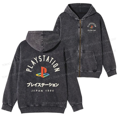 Tokyo-Tiger PlayStation Logo Japan Washed Zip Hoodie