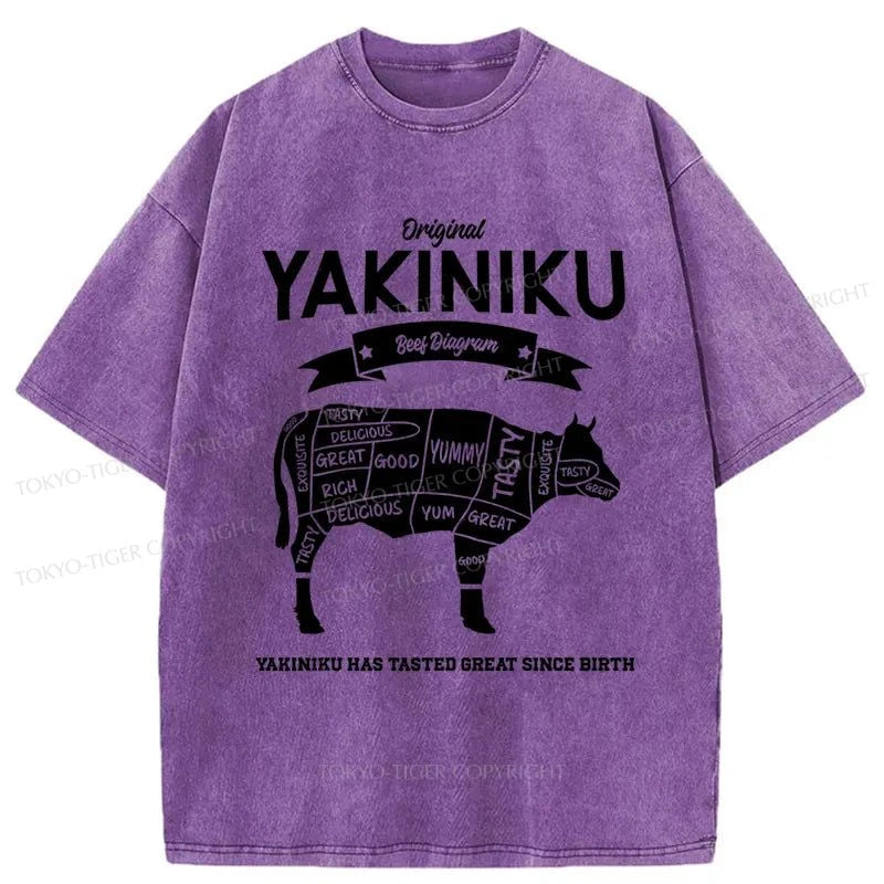 Tokyo-Tiger Yakiniku Beef Diagram Cow Japanese Washed T-Shirt