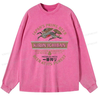 Tokyo-Tiger Kirin Ichiban Beer Japan Washed Long Sleeve T-Shirt