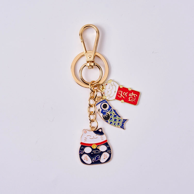 Tokyo-Tiger Blue Get Rich Lucky Cat Keychain