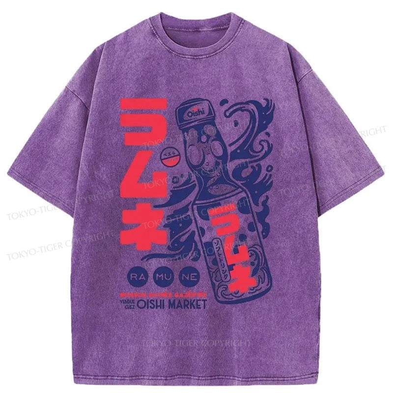 Tokyo-Tiger Ramune Print Japanese Washed T-Shirt