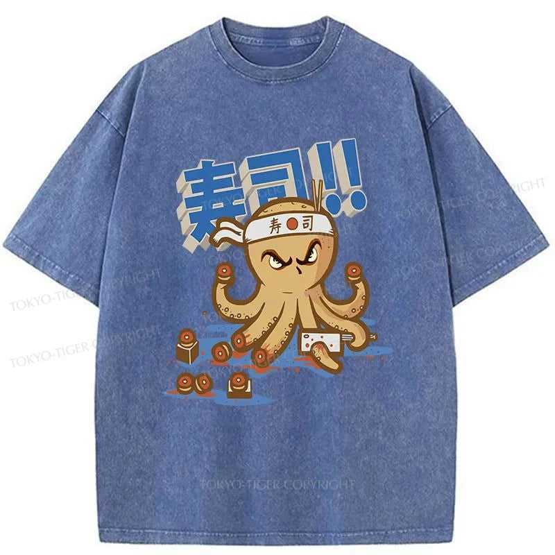 Tokyo-Tiger Sushi Octopus Washed T-Shirt