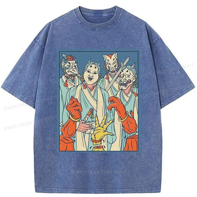 Tokyo-Tiger Demon Samurai Brothers Washed T-Shirt