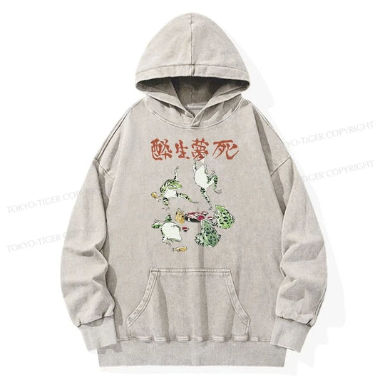 Tokyo-Tiger Japanese Frog Osake Kanji Washed Hoodie