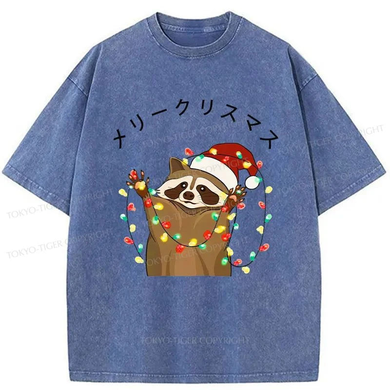 Tokyo-Tiger Raccoon Christmas Washed T-Shirt