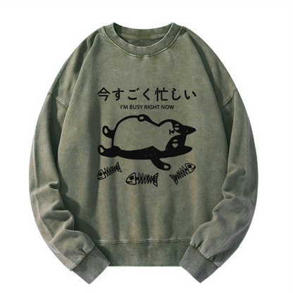 Tokyo-Tiger I'm Busy Right Now Washed Sweatshirt