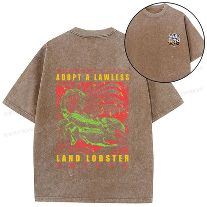 Tokyo-Tiger Adopting A Land Lobster Japanese Front Back Washed T-Shirt