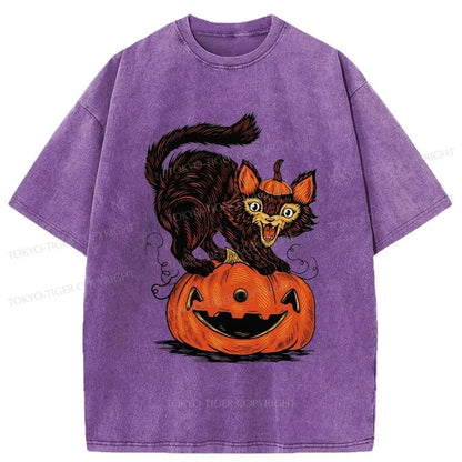 Tokyo-Tiger Fierce Cats And Pumpkins Washed T-Shirt