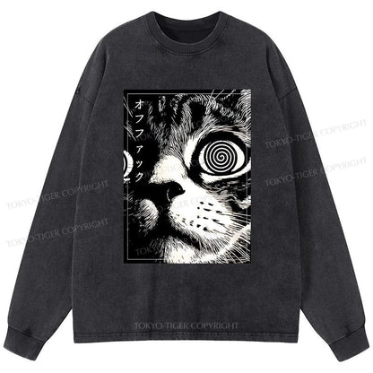 Tokyo-Tiger Scary Cat Japan Washed Long Sleeve T-Shirt