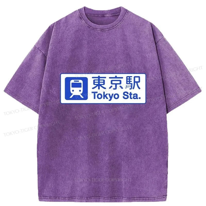 Tokyo-Tiger Tokyo Stations Sign Washed T-Shirt