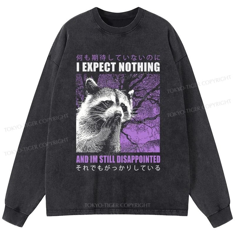 Tokyo-Tiger Disappointed Raccoon Japanese Washed Long Sleeve T-Shirt