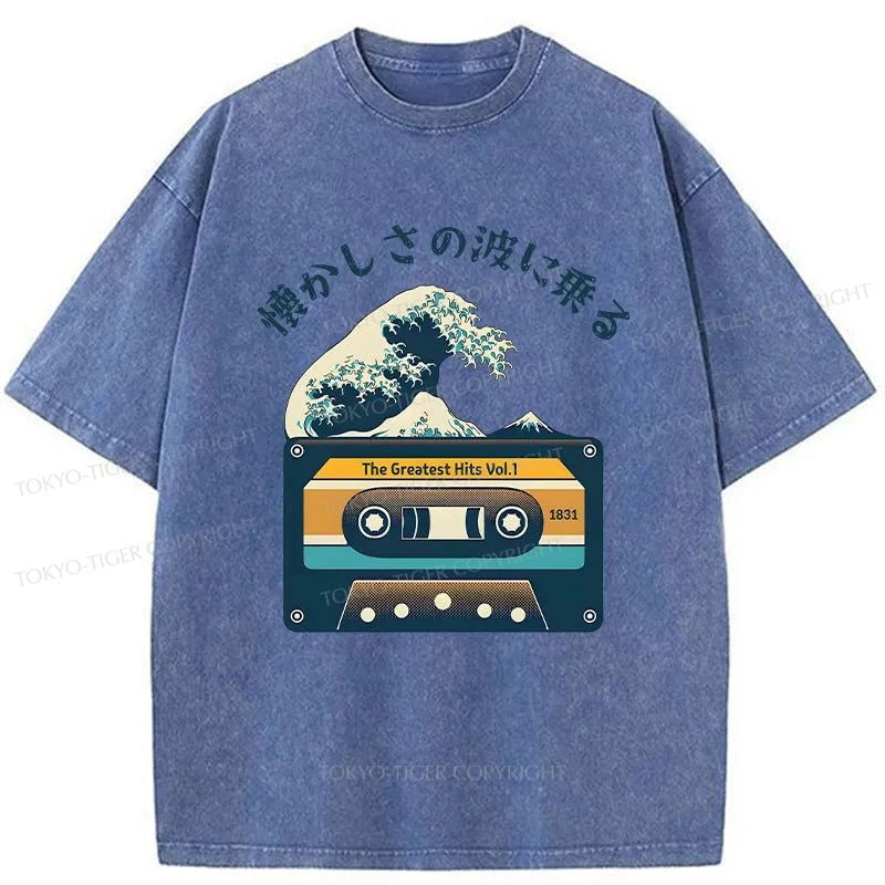 Tokyo-Tiger Tape And Waves Japanese Washed T-Shirt