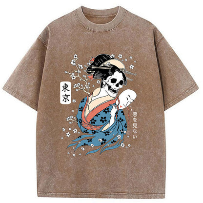Tokyo-Tiger Geisha Face Kabuki Washed T-Shirt