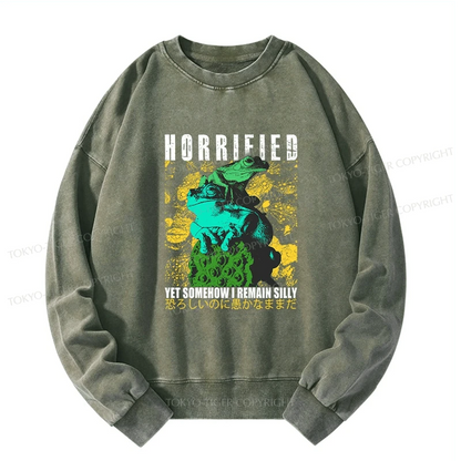 Tokyo-Tiger Horrified Two Frogs Funny Washed Sweatshirt