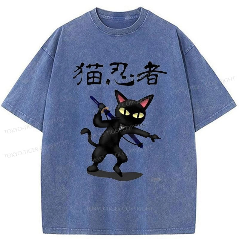 Tokyo-Tiger Ninja Cat Washed T-Shirt