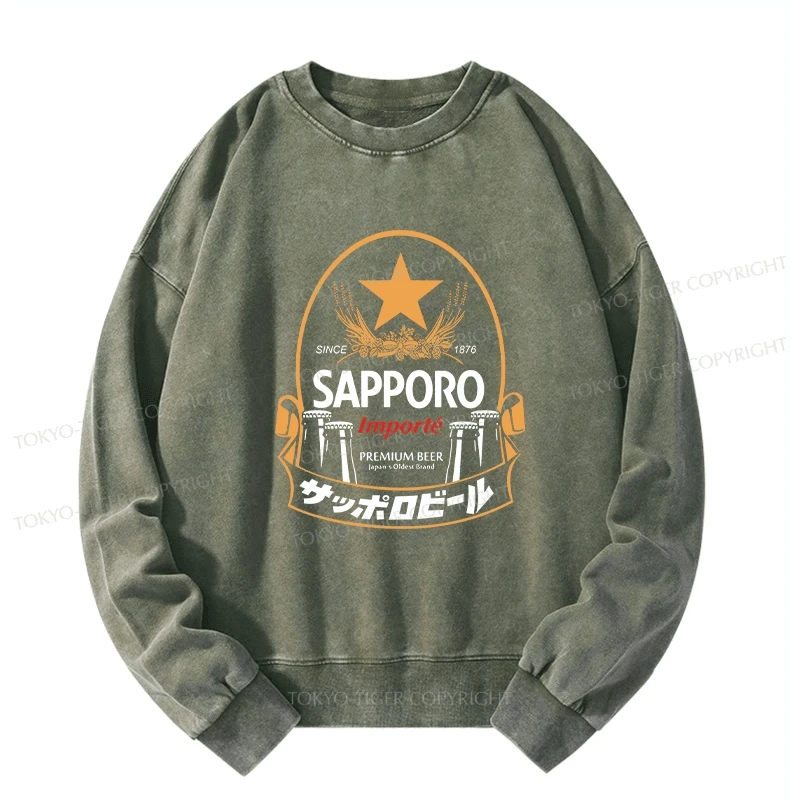 Tokyo-Tiger Sapporo Beer Japanese Memorabilia Washed Sweatshirt