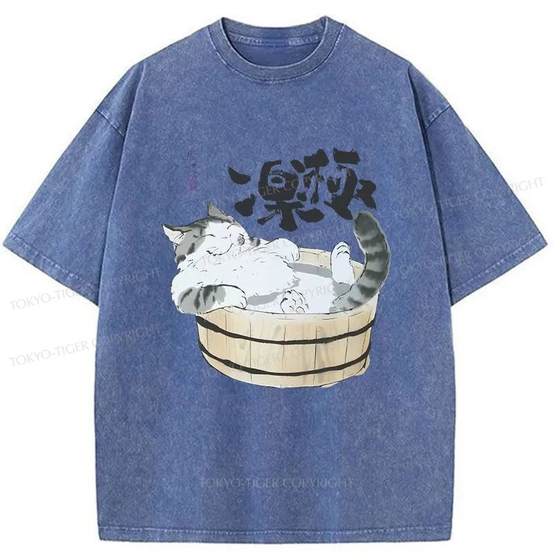 Tokyo-Tiger Cat Is Enjoying A Bath Washed T-Shirt