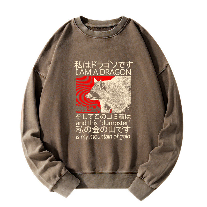 Tokyo-Tiger Dragon Raccoon Japanese Washed Sweatshirt