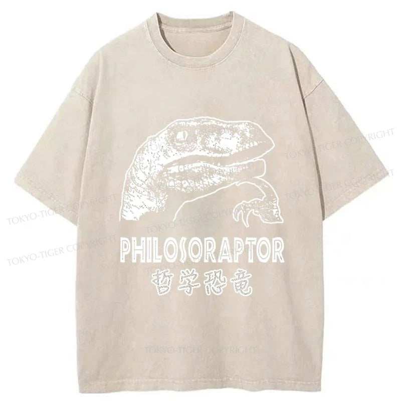 Tokyo-Tiger Philosoraptor Funny Washed T-Shirt