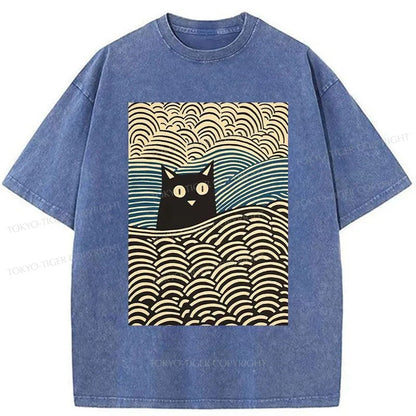 Tokyo-Tiger Kawaii Cat Japanese Washed T-Shirt