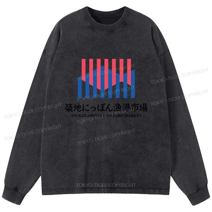 Tokyo-Tiger Tsukiji Nippon Fish Port Market Washed Long Sleeve T-Shirt