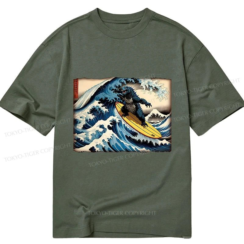 Tokyo-Tiger Dinosaur Surfing Japanese Classic T-Shirt