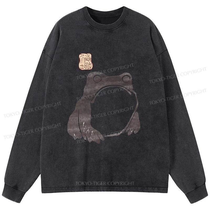 Tokyo-Tiger Matsumoto Hoji woodblock print frog Washed Long Sleeve T-Shirt