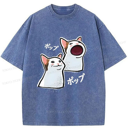 Tokyo-Tiger Popping Cat Meme Washed T-Shirt