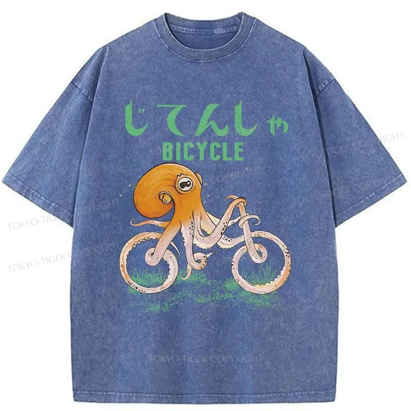 Tokyo-Tiger Octopus Bike Japanese Washed T-Shirt