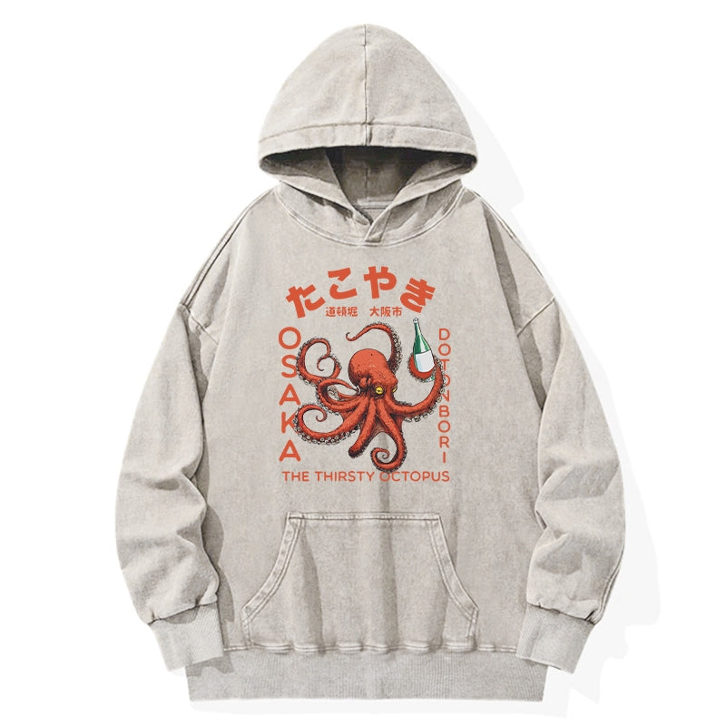 Tokyo-Tiger Octopus Drinks Soju Washed Hoodie