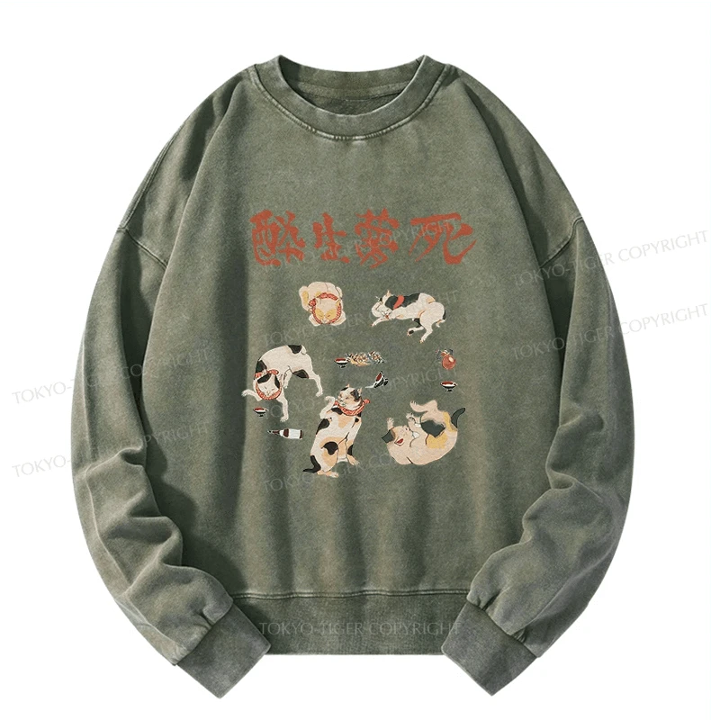 Tokyo-Tiger Drunken Cats Washed Sweatshirt