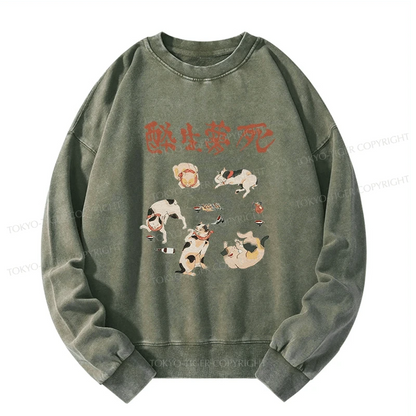 Tokyo-Tiger Drunken Cats Washed Sweatshirt