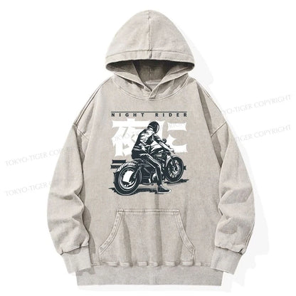 Tokyo-Tiger Motorcyclist Japanese Night Rider Washed Hoodie