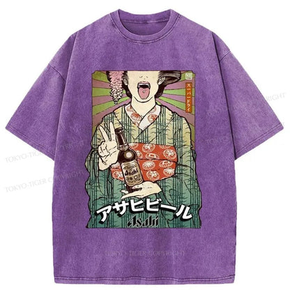 Tokyo-Tiger Asahi Beer Poster Washed T-Shirt