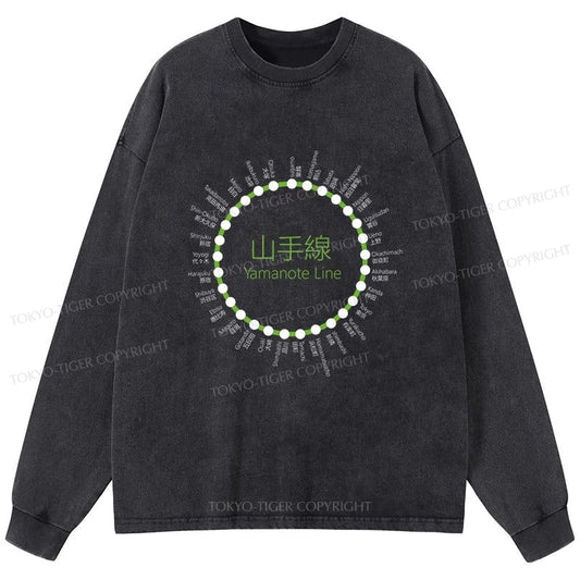 Tokyo-Tiger Yamanote Line Stations Circle Washed Long Sleeve T-Shirt