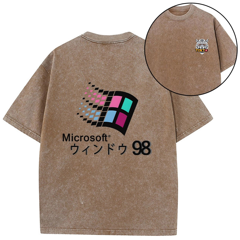 Tokyo-Tiger Microsoft Windows 98 Front Back Washed T-Shirt