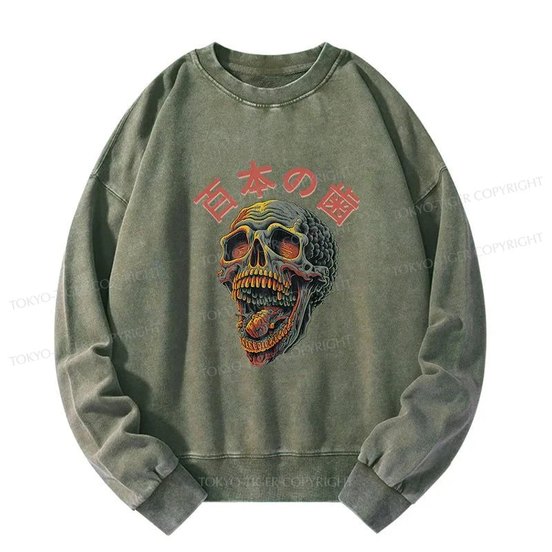 Tokyo-Tiger Terrifying And Disgusting Skull Washed Sweatshirt