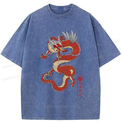 Tokyo-Tiger Japanese Traditional Dragon Washed T-Shirt